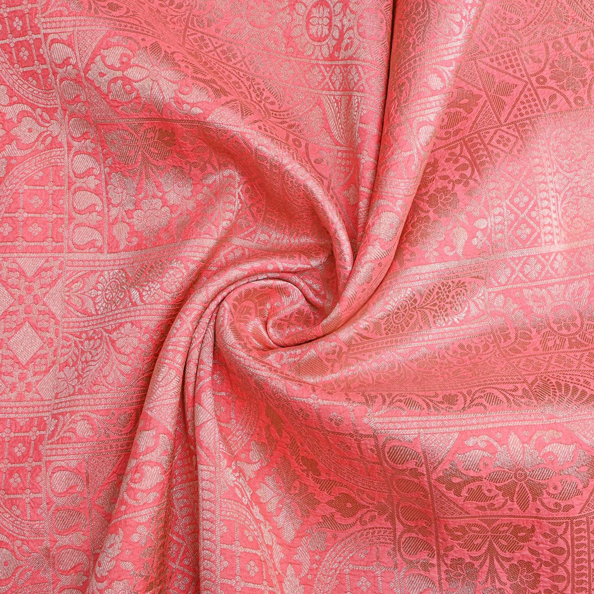 Blush Pink Jamawar Silk With Silver Panel Weave