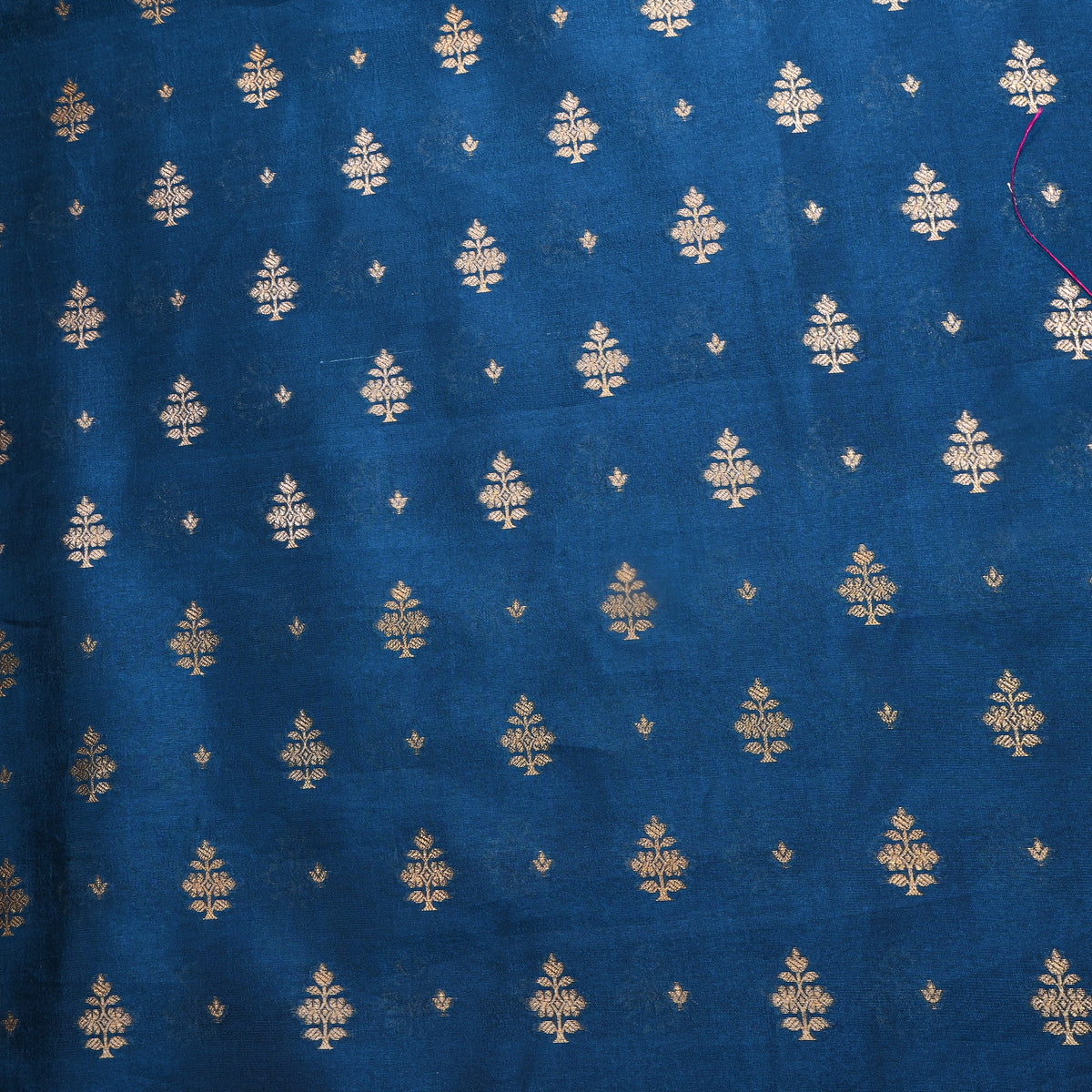 Navy Blue Gold Zari Butti Jamawar Silk Fabric