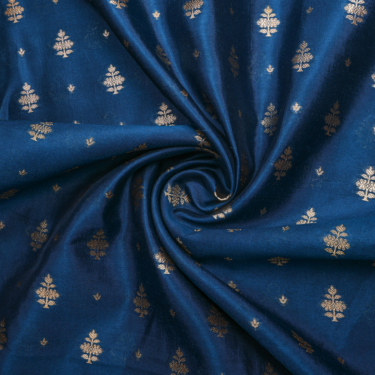 Navy Blue Gold Zari Butti Jamawar Silk Fabric