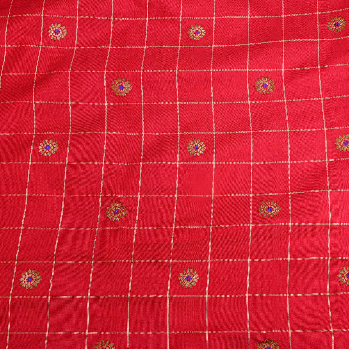 Scarlet Red With Gold Zari Butti Jamawar Silk Fabric