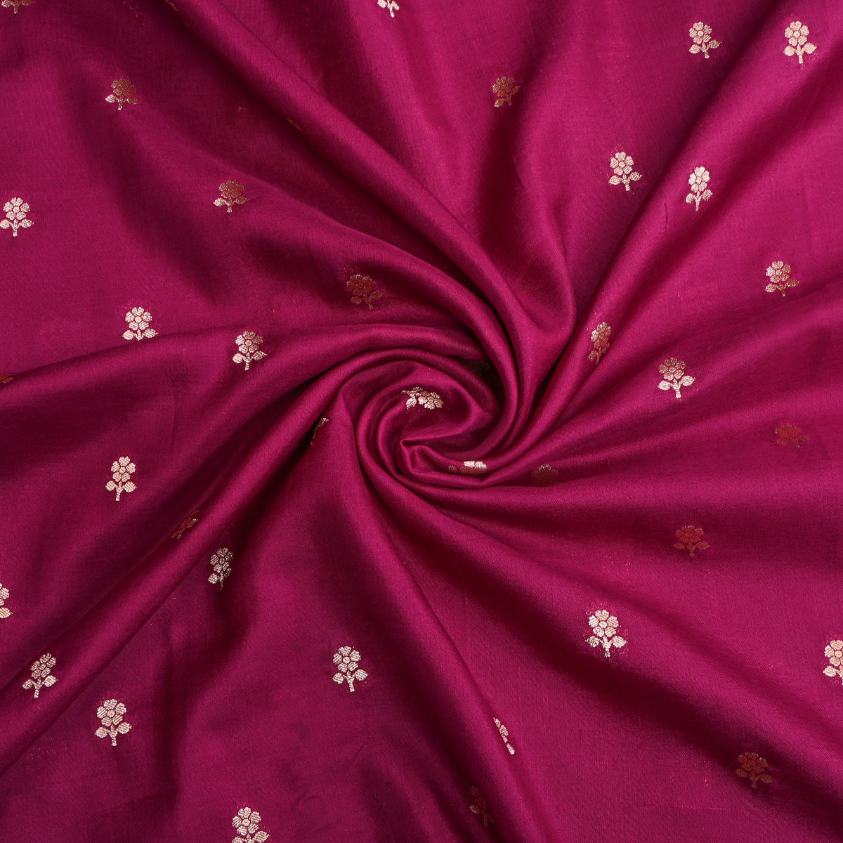 Berry Gold Zari Floral Butti Jamawar Silk Fabric
