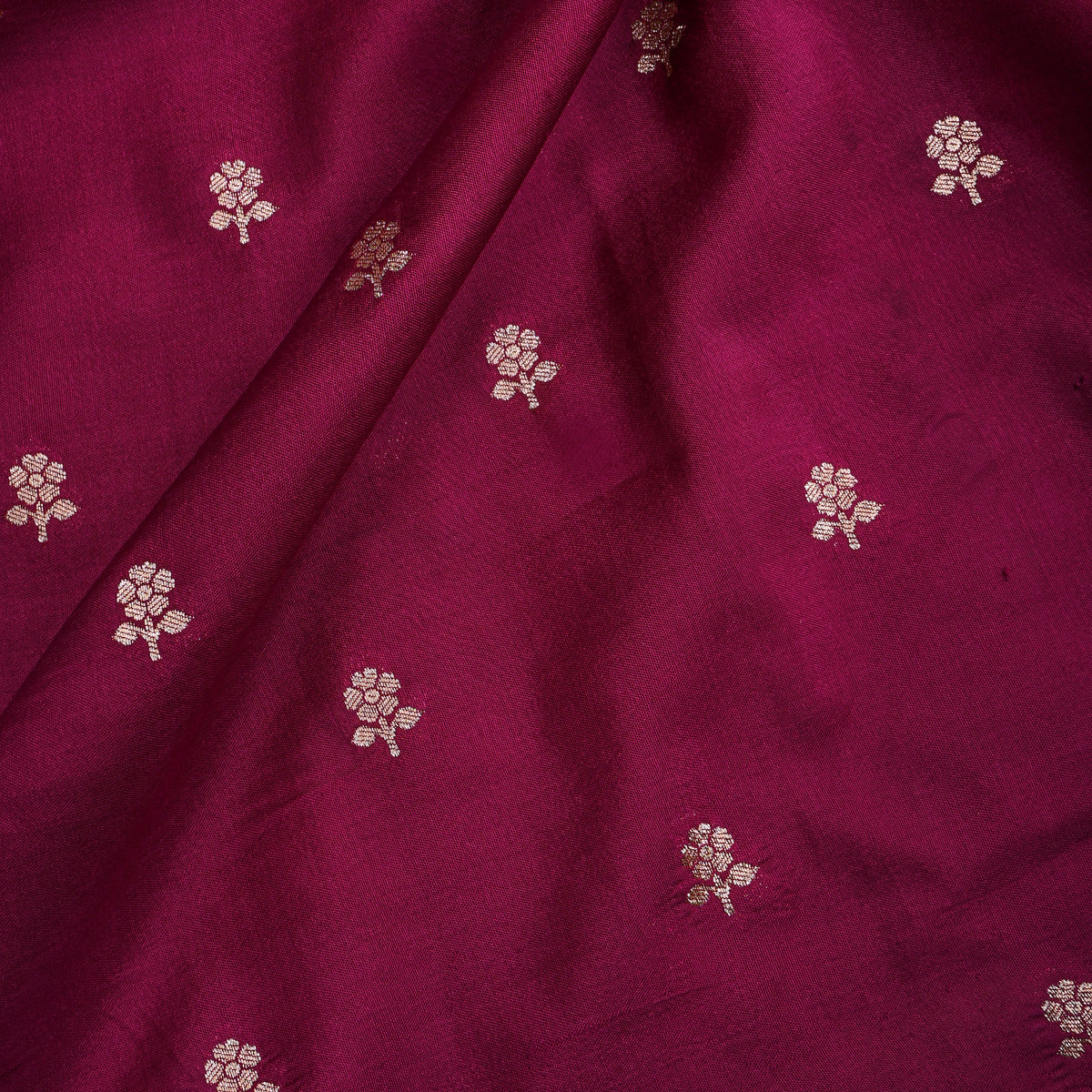 Berry Gold Zari Floral Butti Jamawar Silk Fabric