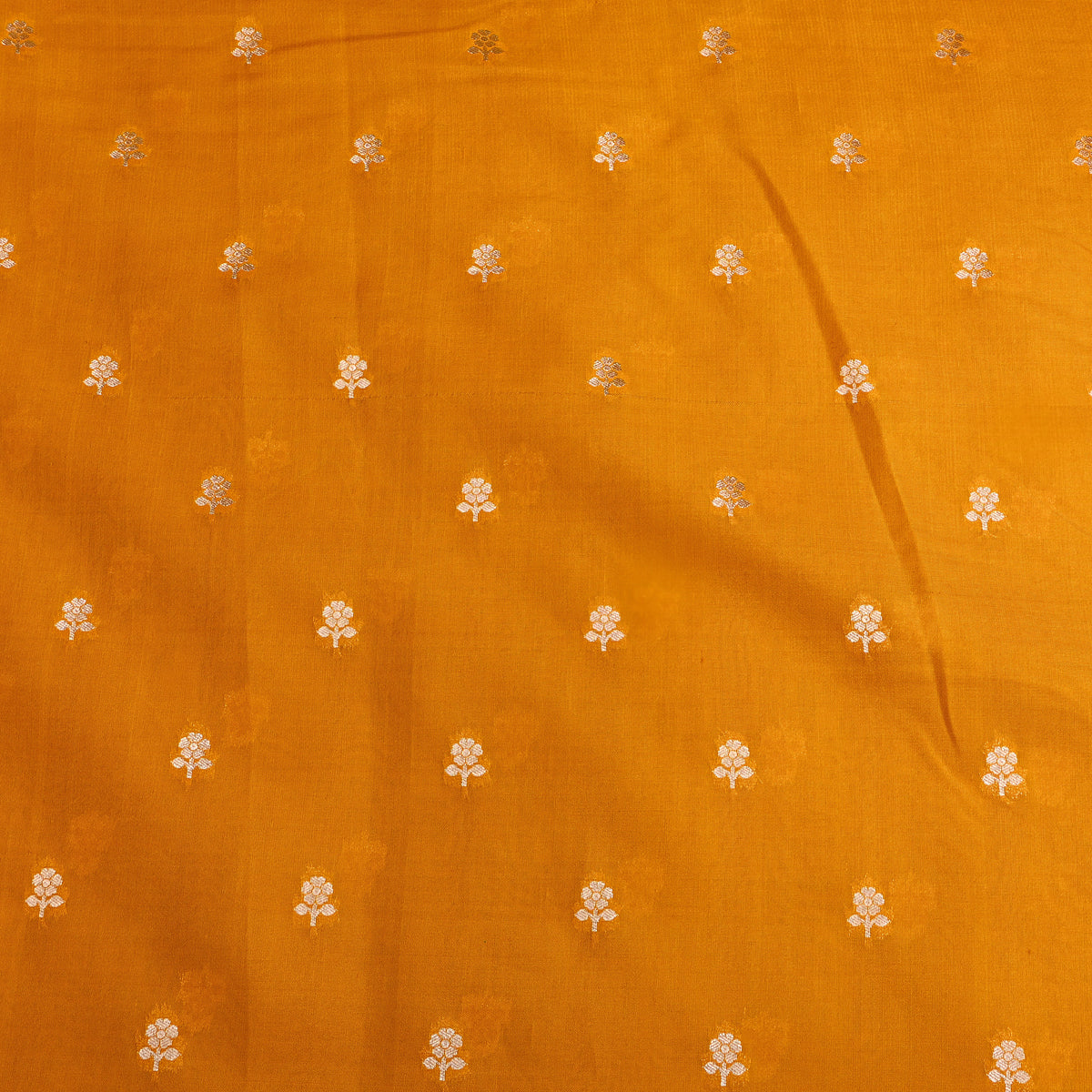 Mustard Gold Zari Floral Butti Jamawar Silk Fabric