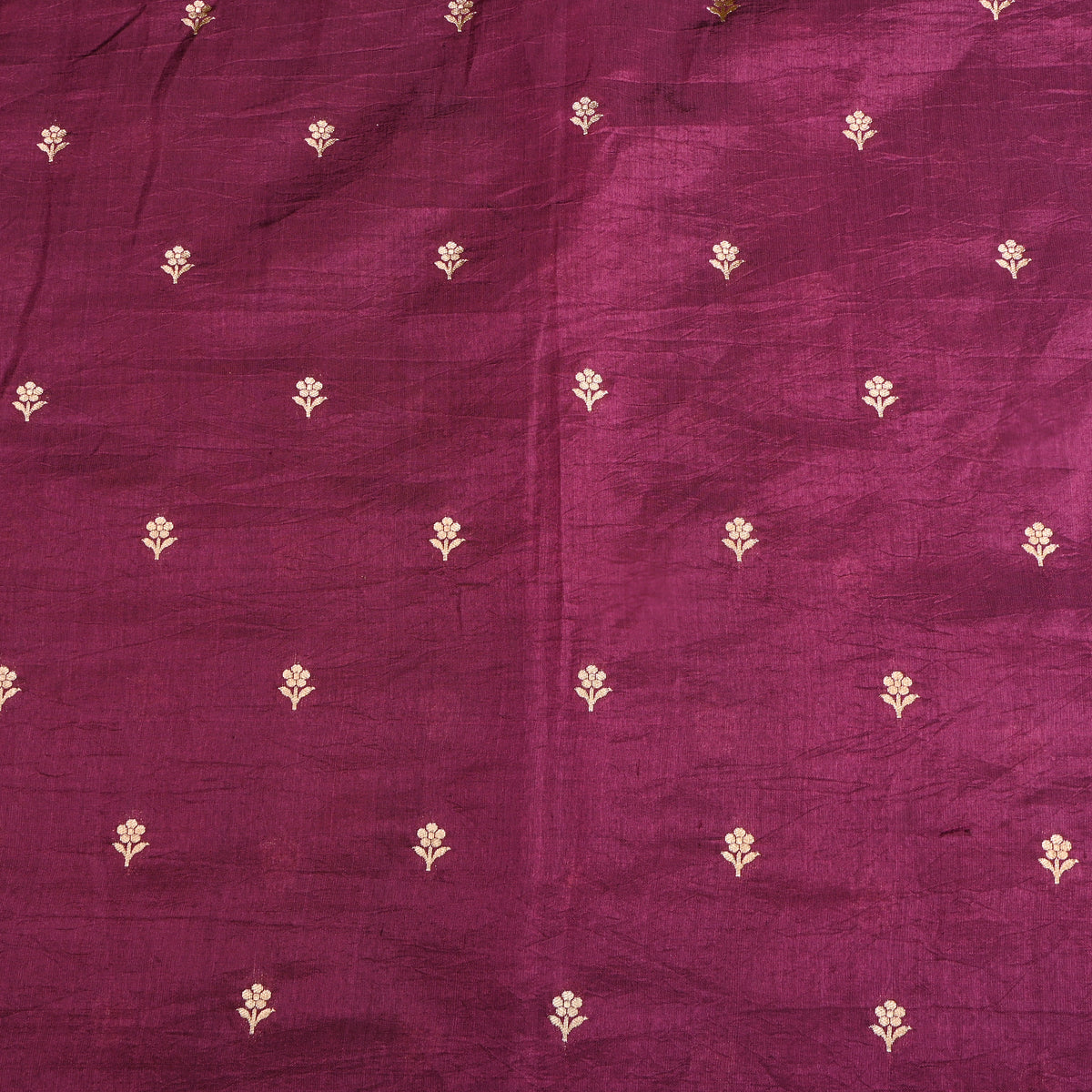 Purple Gold Zari Floral Butti Banarasi Silk Fabric
