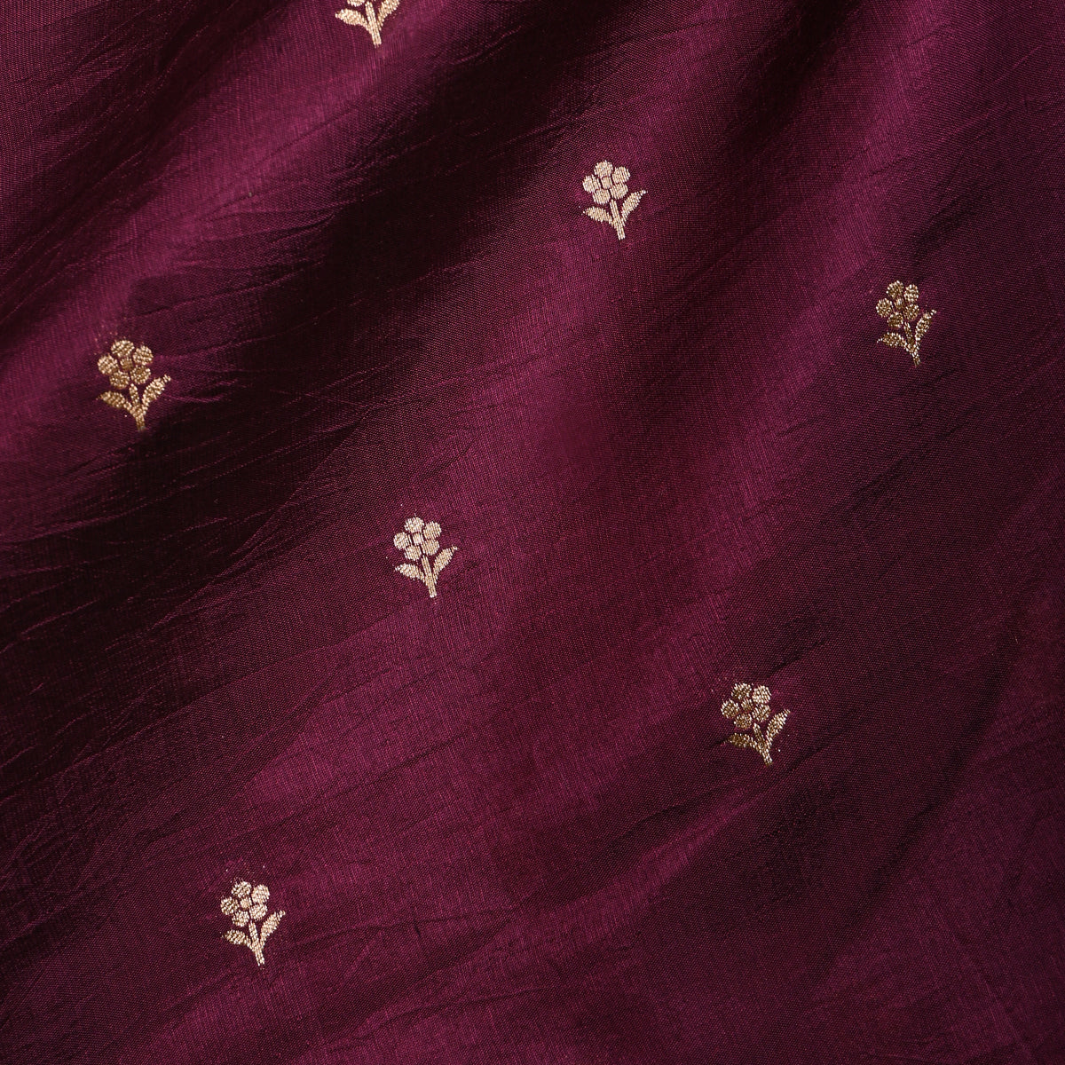 Purple Gold Zari Floral Butti Banarasi Silk Fabric