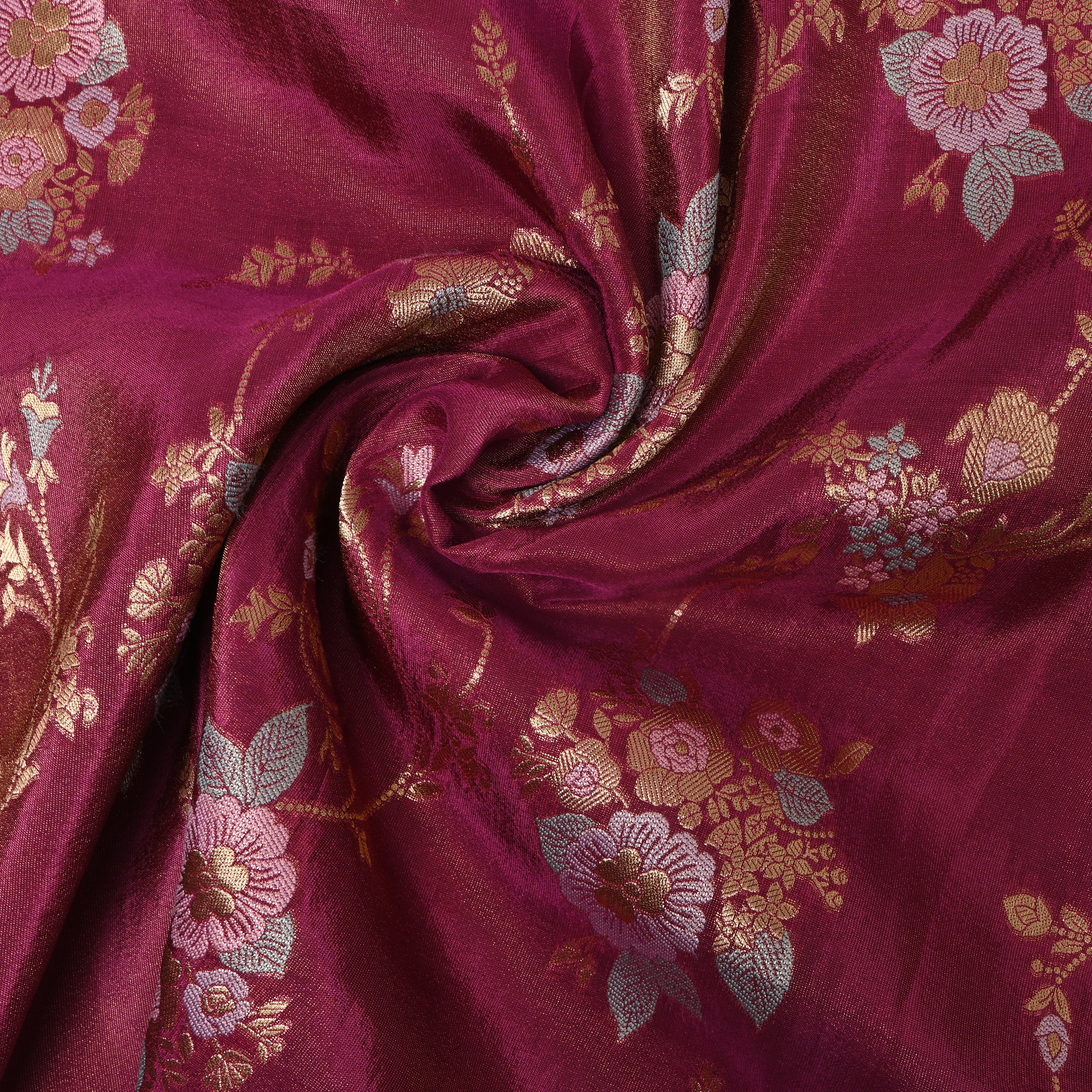Wine Maroon Pastel Floral Zari Fabric