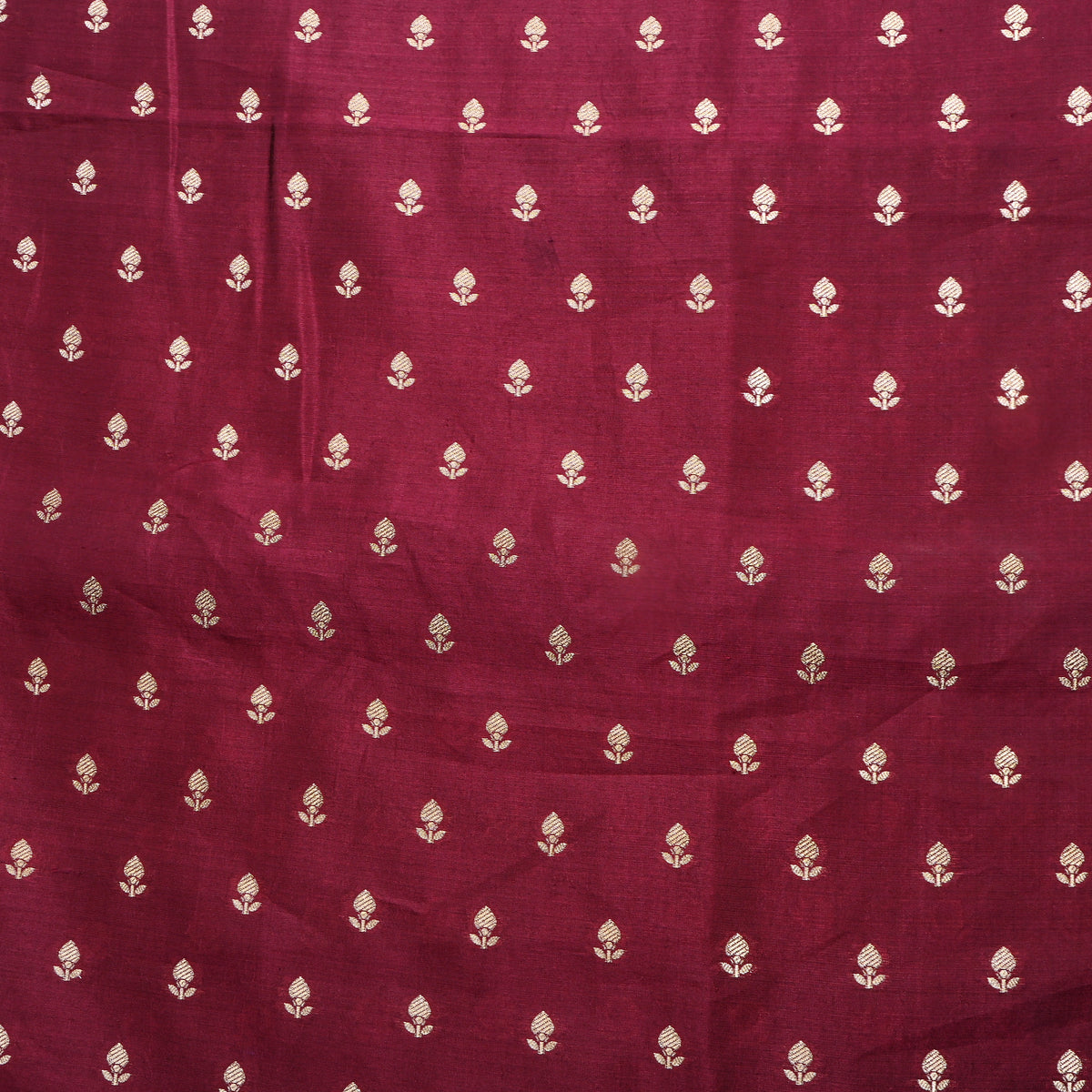 Claret Maroon Gold Zari Floral Butti Banarasi Silk Fabric