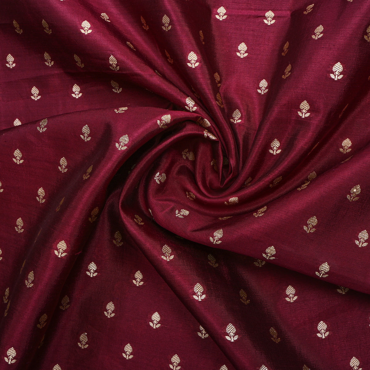 Claret Maroon Gold Zari Floral Butti Banarasi Silk Fabric