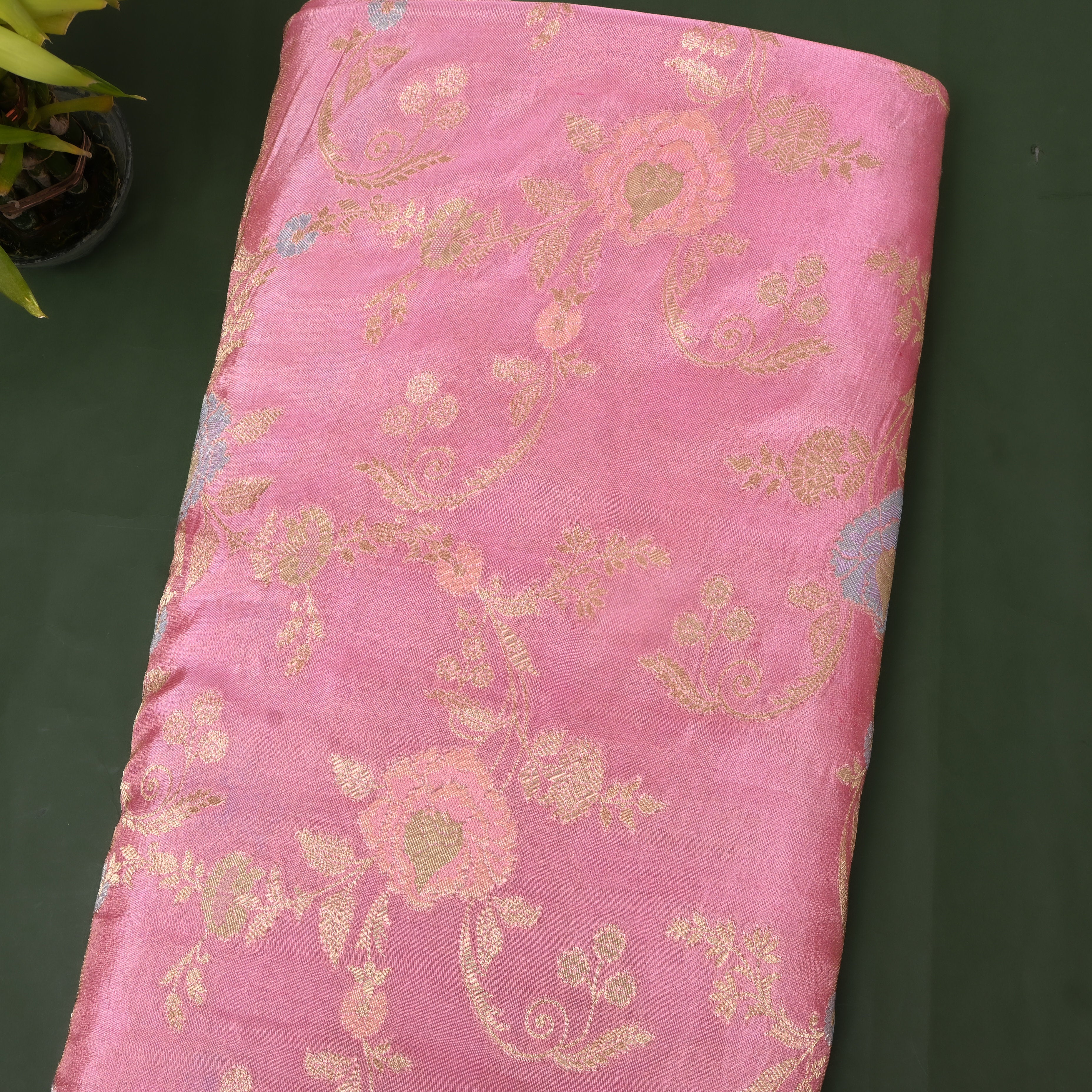 Rose Pink Meenakari Jamawar Fabric