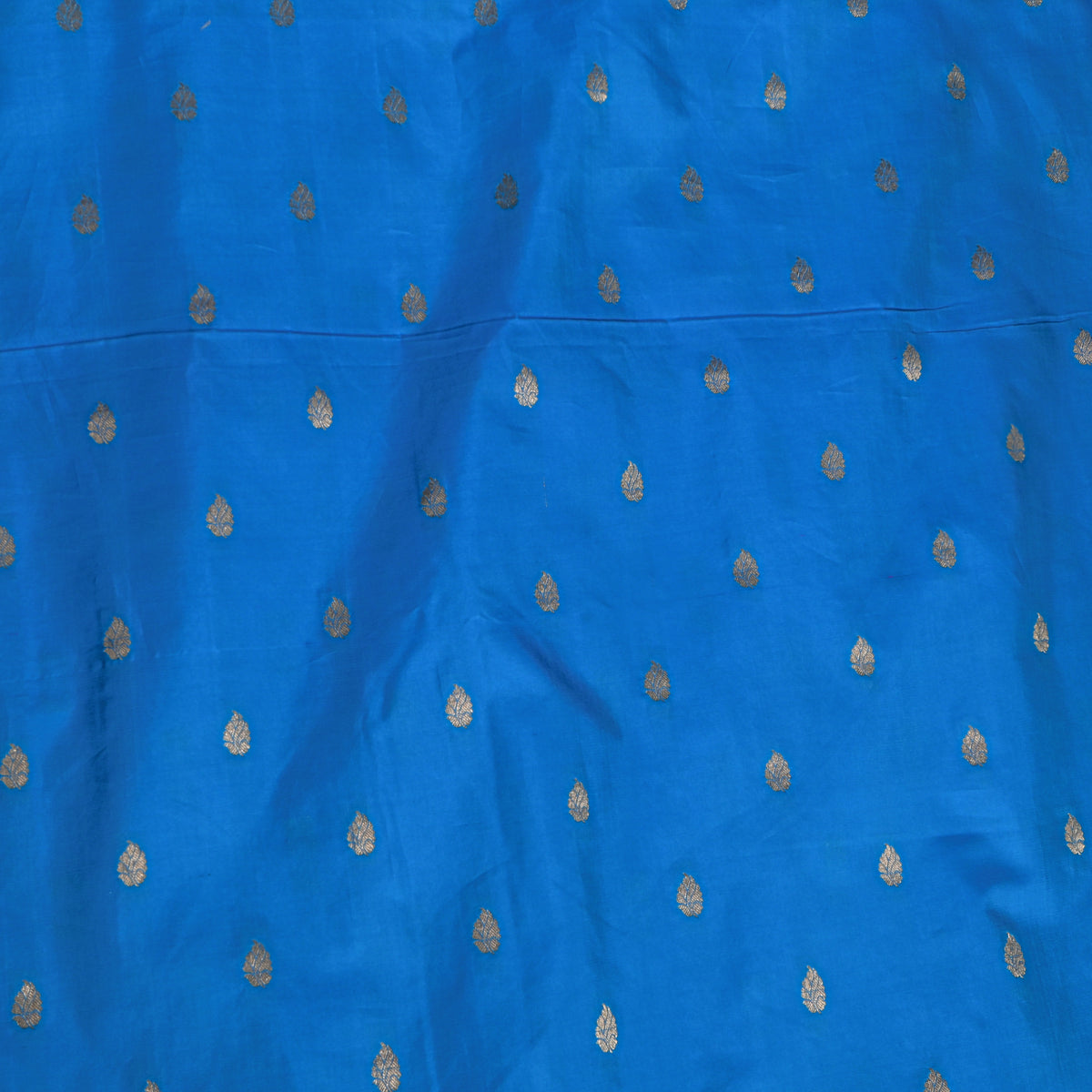 Azure Blue Gold Zari Butti Banarasi Silk Fabric