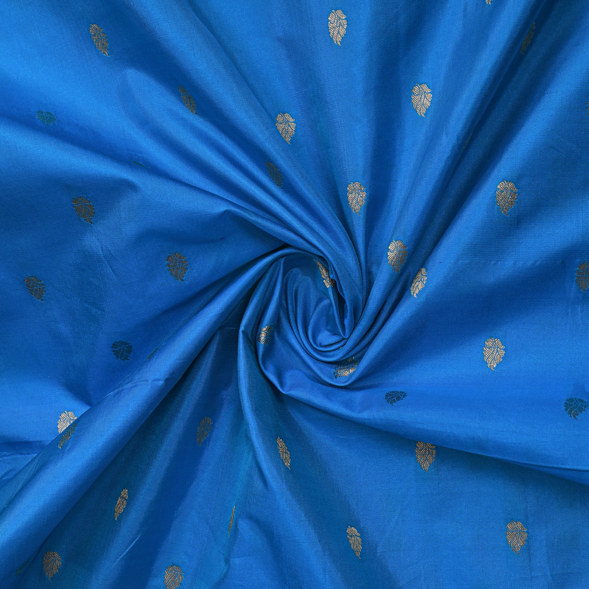 Azure Blue Gold Zari Butti Banarasi Silk Fabric