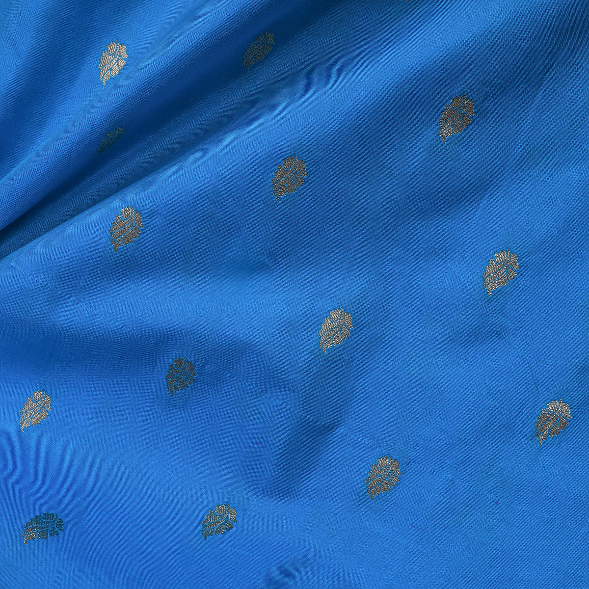 Azure Blue Gold Zari Butti Banarasi Silk Fabric