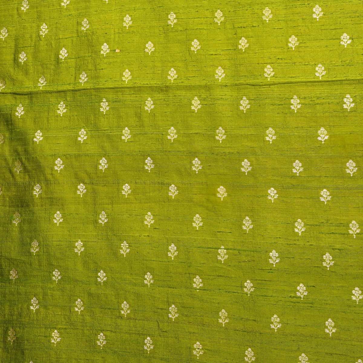 Moss Green Gold Floral Butti Self Weave Banarasi Silk Fabric