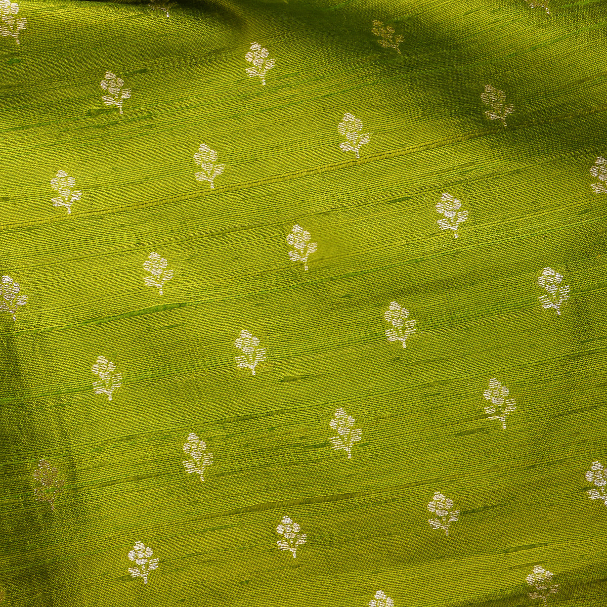 Moss Green Gold Floral Butti Self Weave Banarasi Silk Fabric