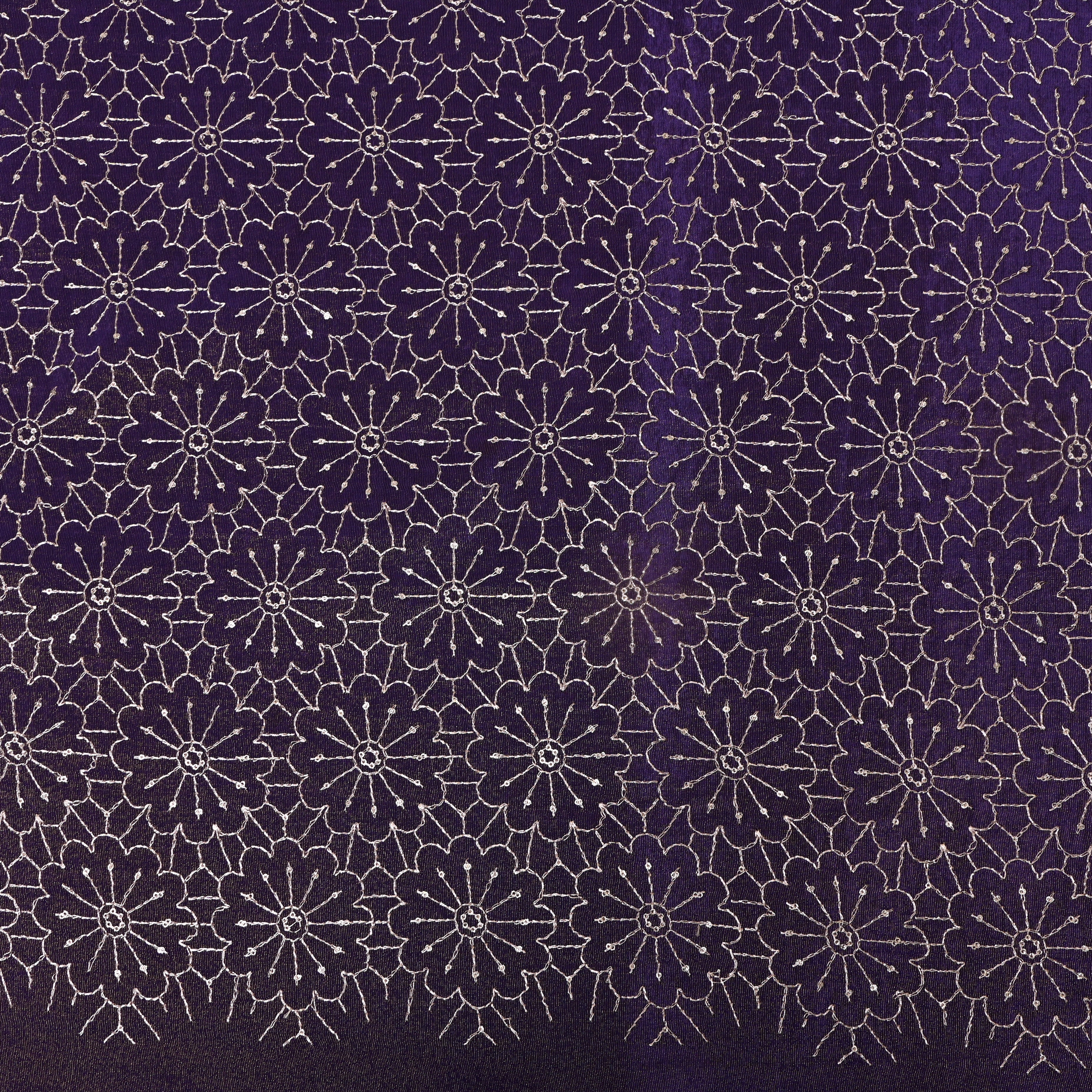 Deep Purple Mandala Embroidery Tissue Fabric