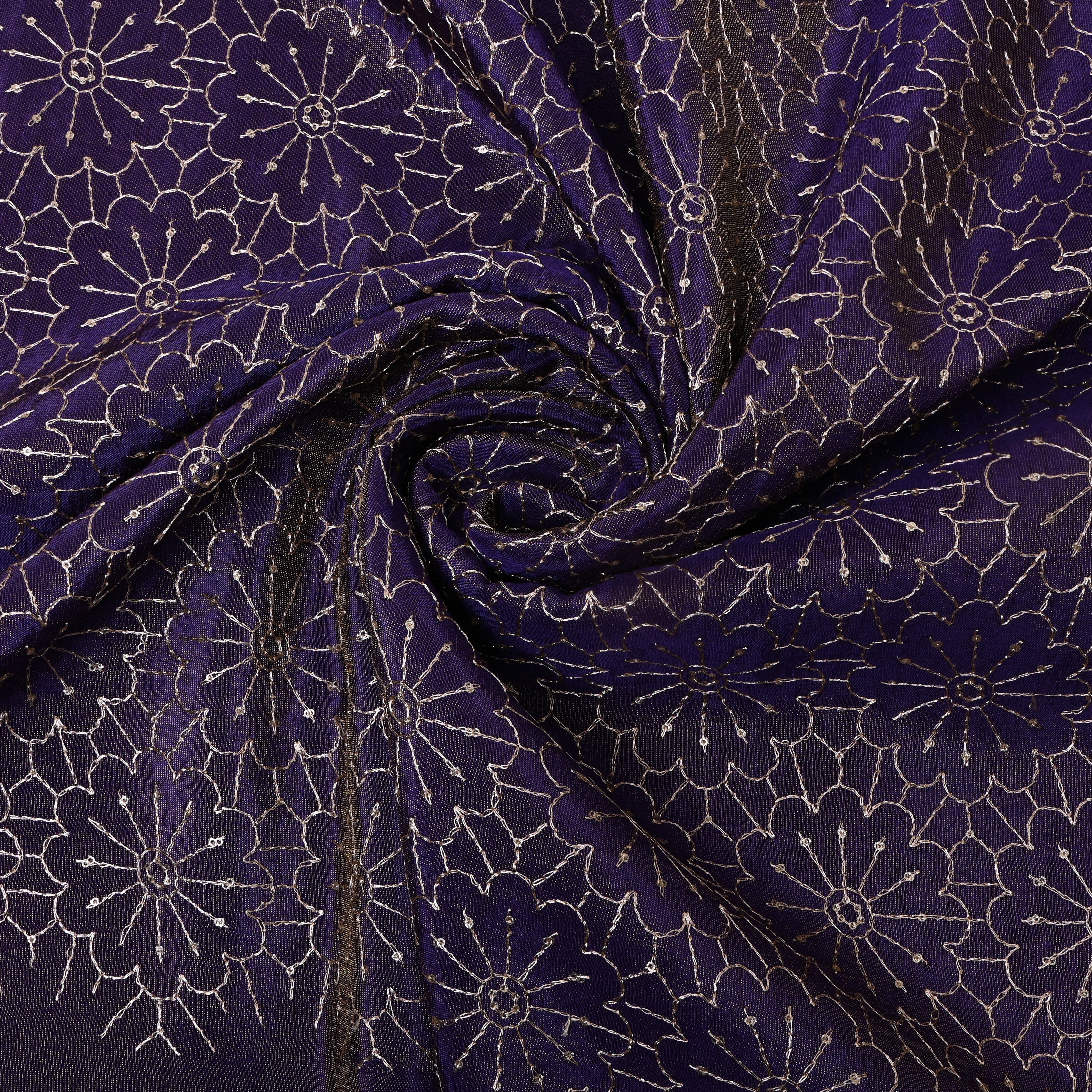 Deep Purple Mandala Embroidery Tissue Fabric