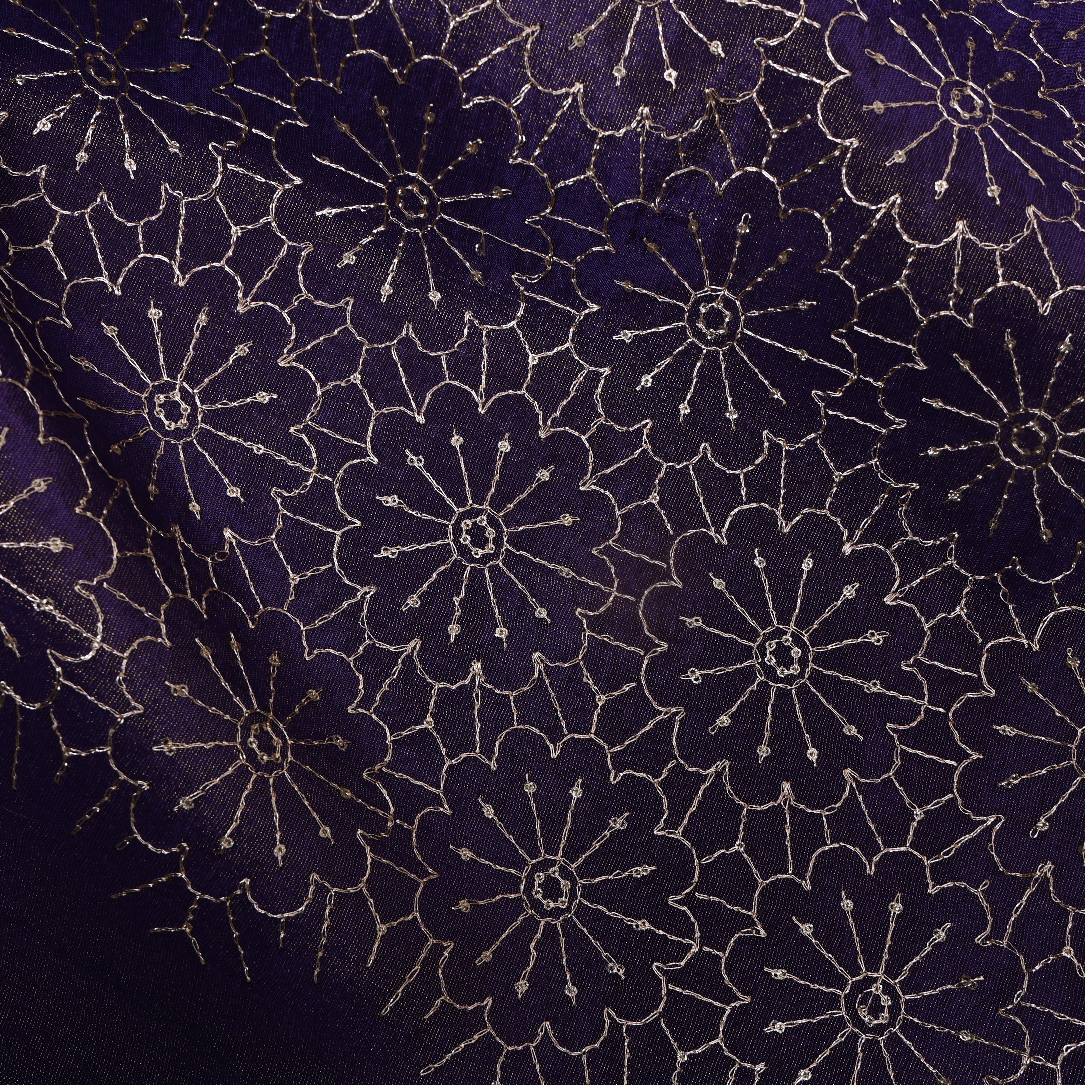 Deep Purple Mandala Embroidery Tissue Fabric