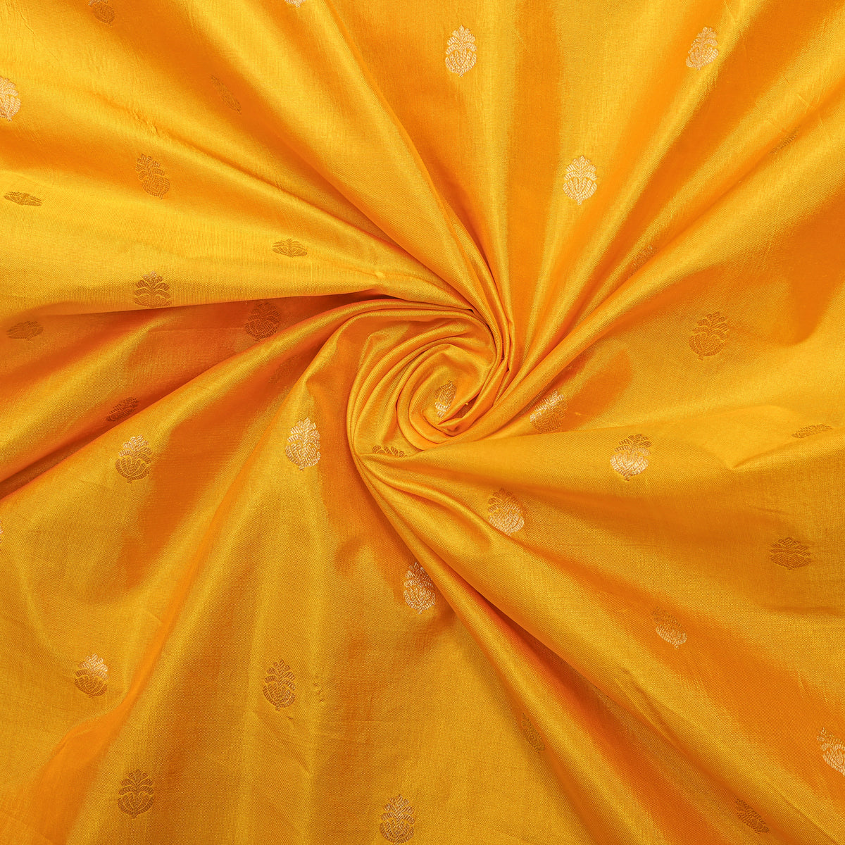 Marigold Gold Zari Floral Butti Self Weave Jamawar Silk Fabric