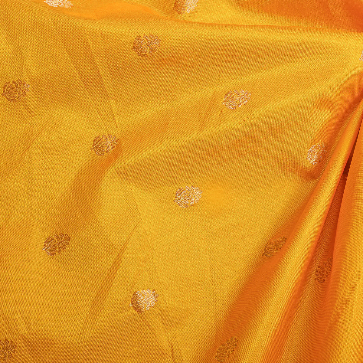Marigold Gold Zari Floral Butti Self Weave Jamawar Silk Fabric