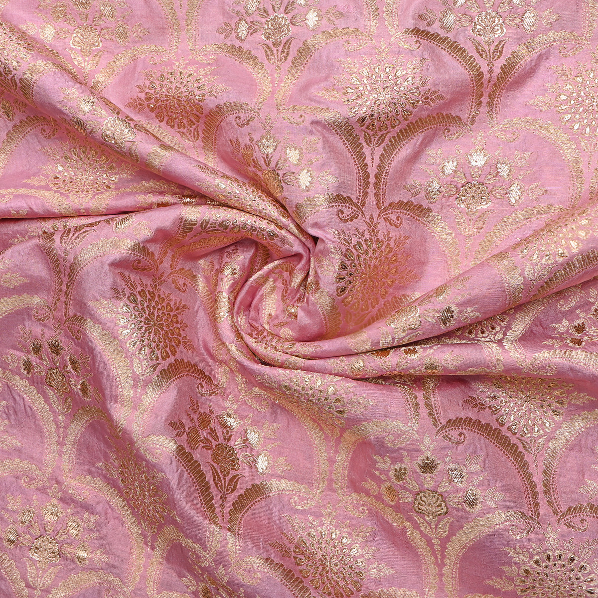 Dusty Lilac Gold Zari Weave Brocade Jamawar Silk Fabric