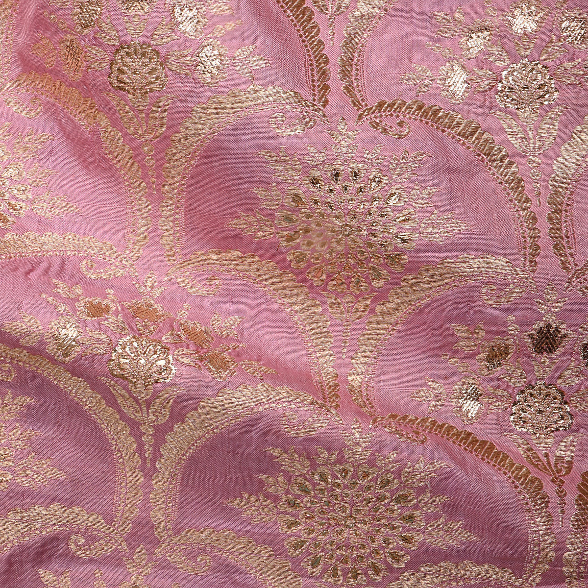 Dusty Lilac Gold Zari Weave Brocade Jamawar Silk Fabric