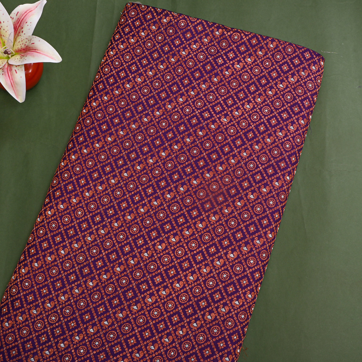 Purple Dual Tone Zari Geometric Check Jamawar Silk Fabric