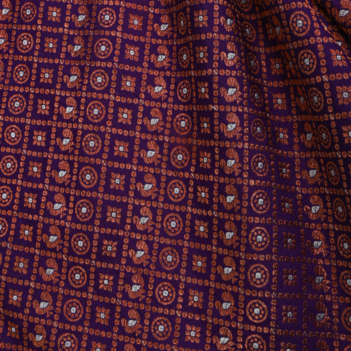 Purple Dual Tone Zari Geometric Check Jamawar Silk Fabric