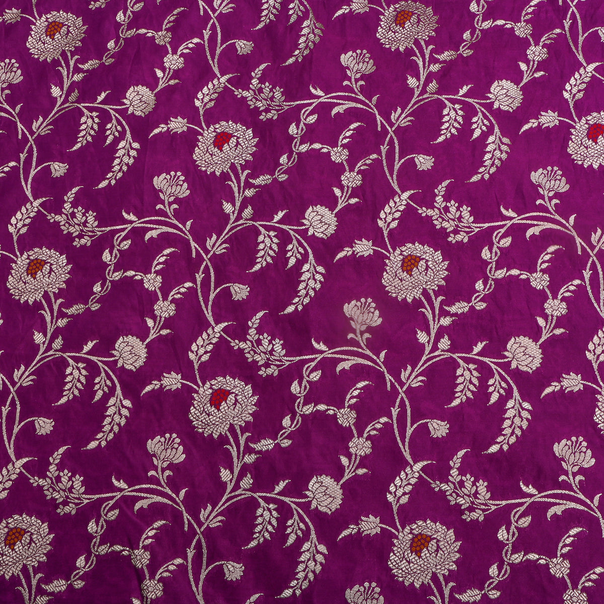 Purple Silver Zari Floral Jaal Banarasi Silk Fabric
