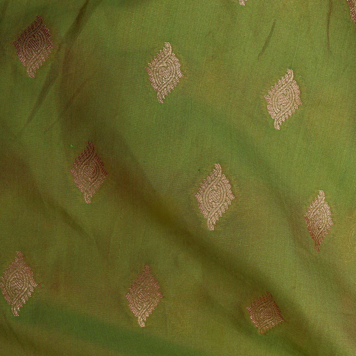 Moss Green Gold Zari Butti Jamawar Silk Fabric
