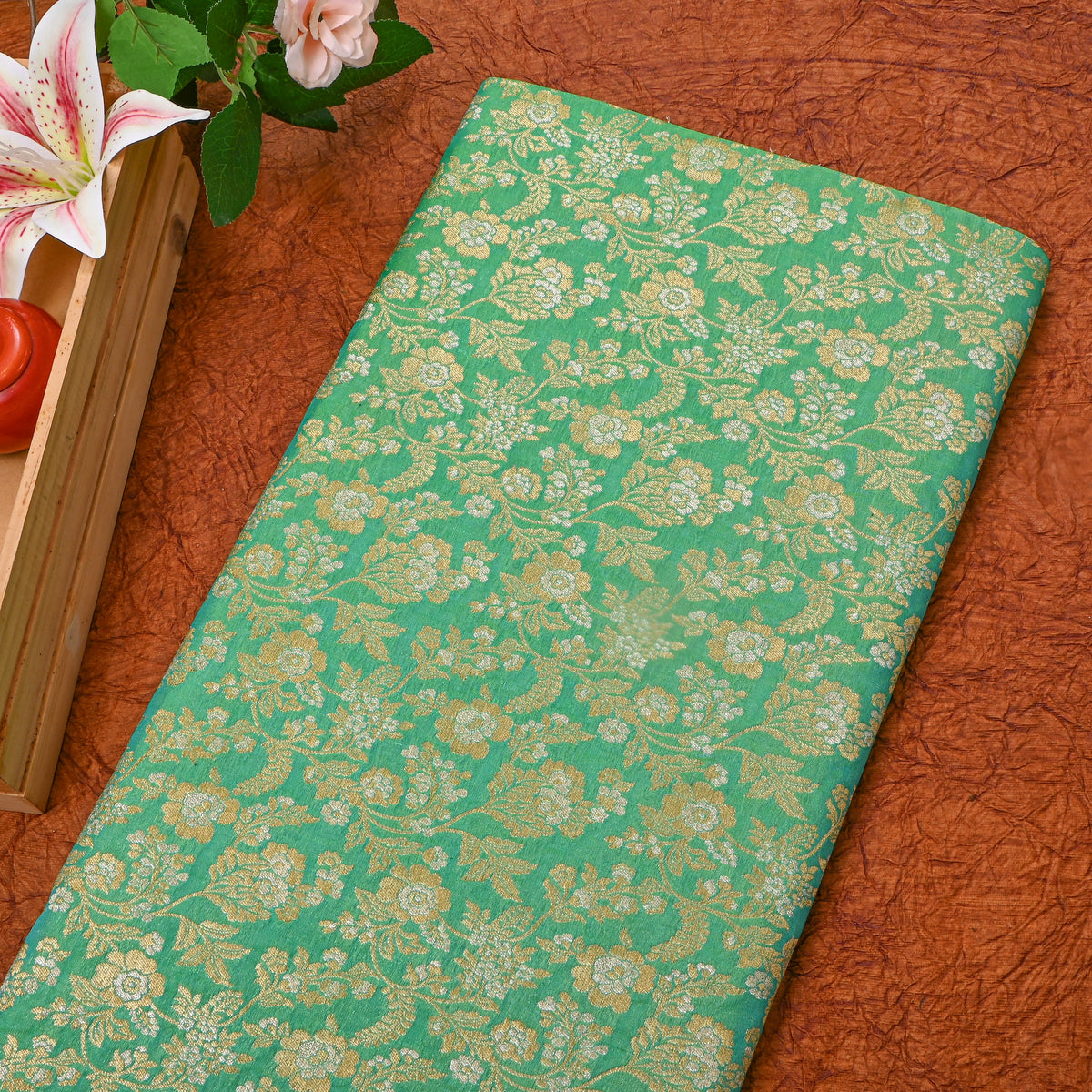 Sea Green Dual Tone Zari Floral Jaal Banarasi Silk Fabric