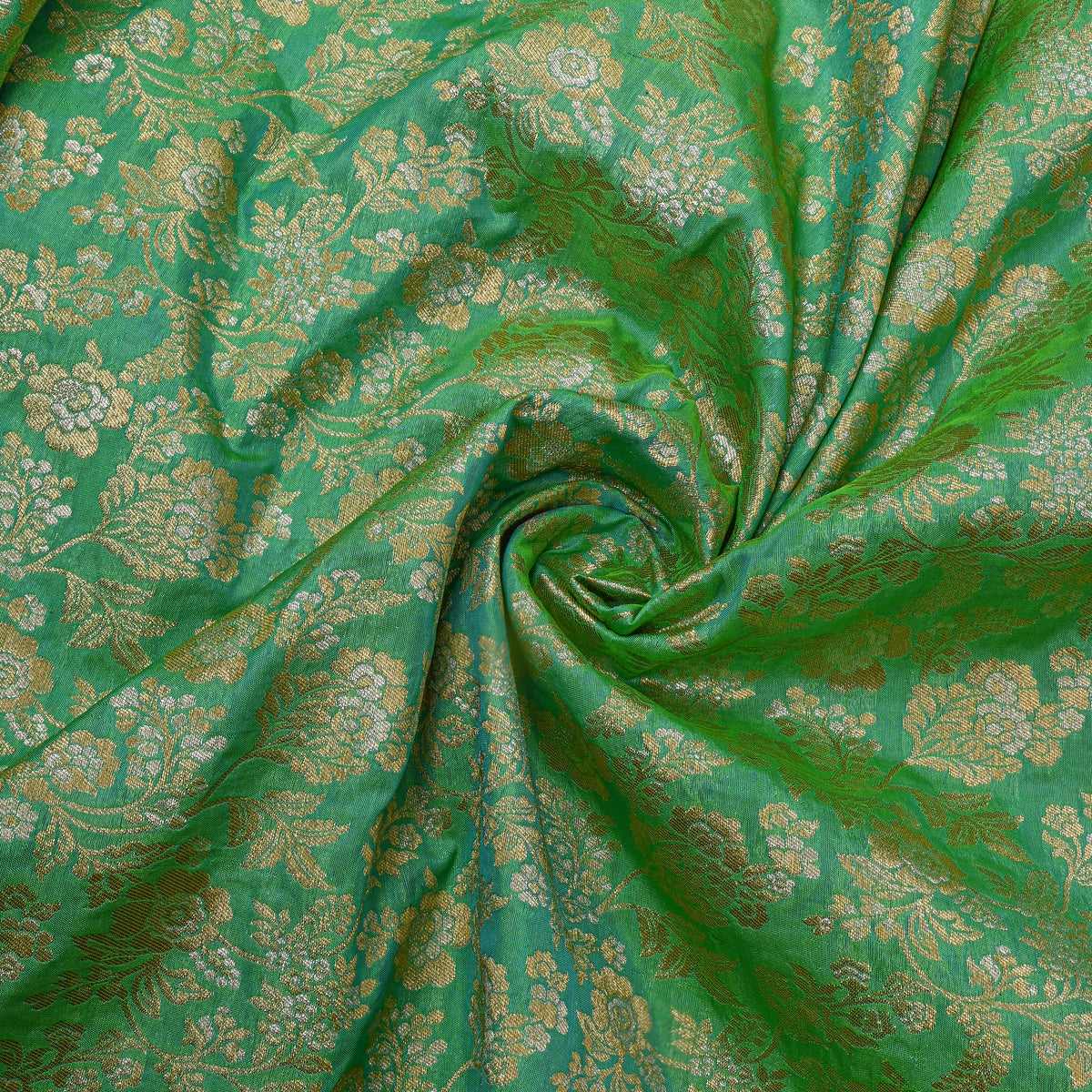 Sea Green Dual Tone Zari Floral Jaal Banarasi Silk Fabric
