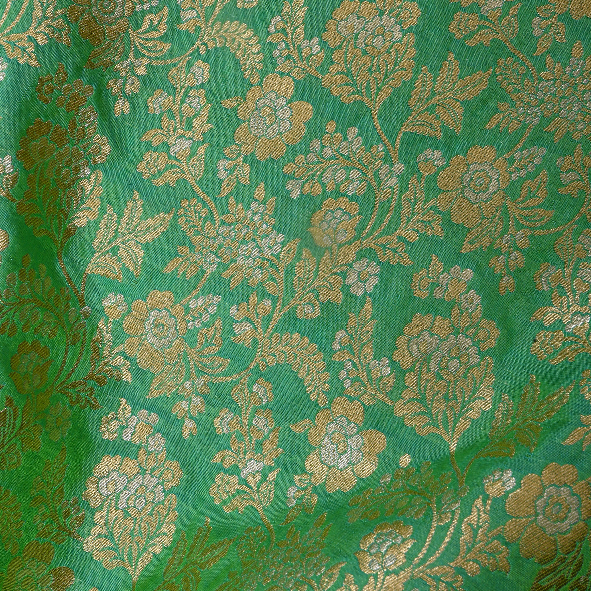 Sea Green Dual Tone Zari Floral Jaal Banarasi Silk Fabric