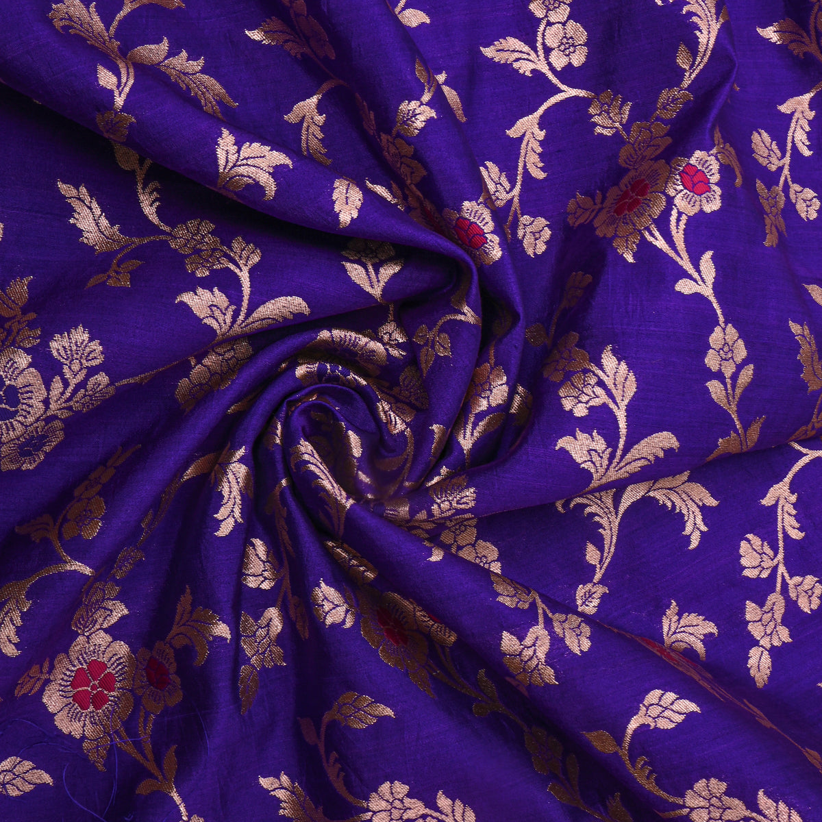 Blue Gold Zari Floral Jaal Banarasi Silk Fabric