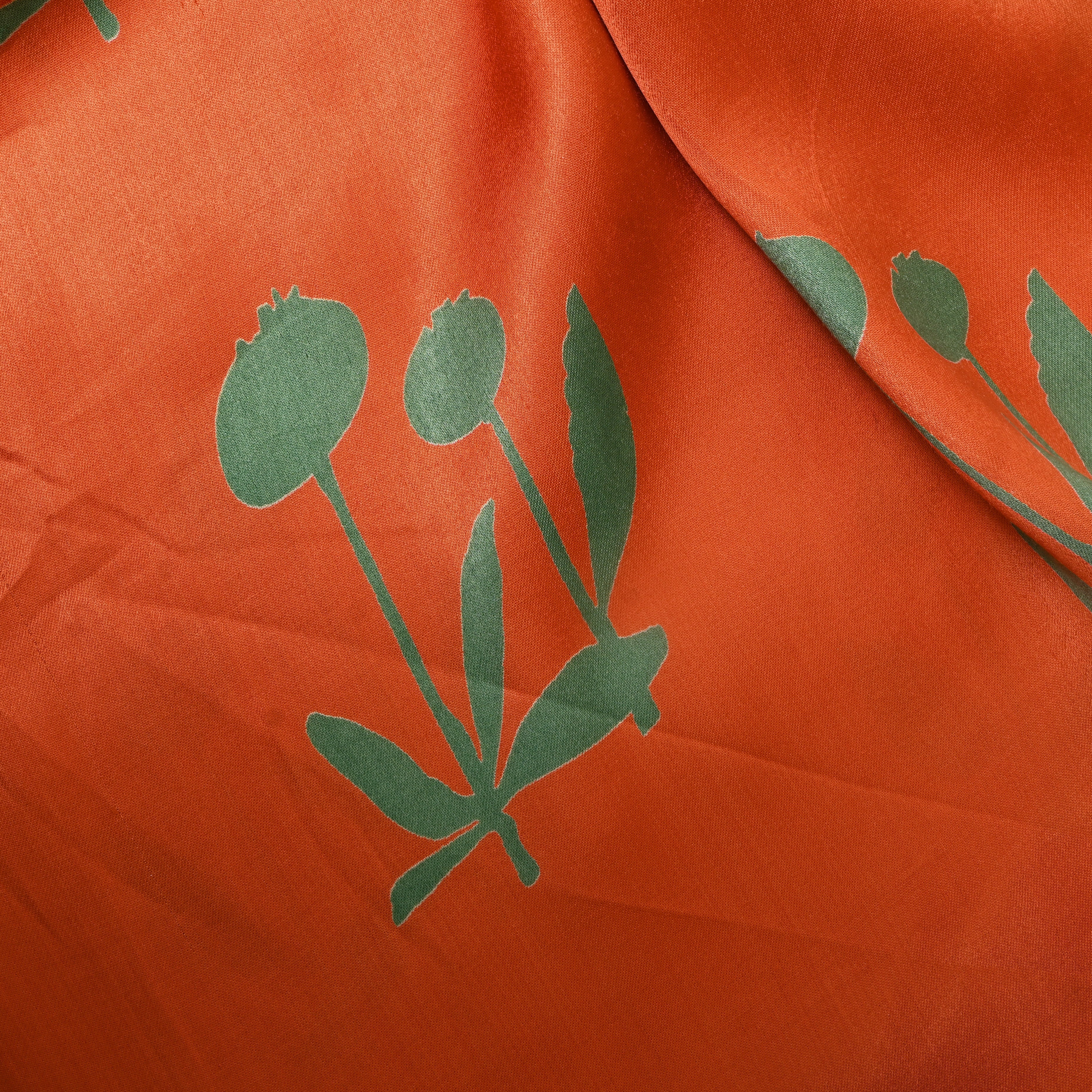 Orange Sage Tulip Print Satin Fabric
