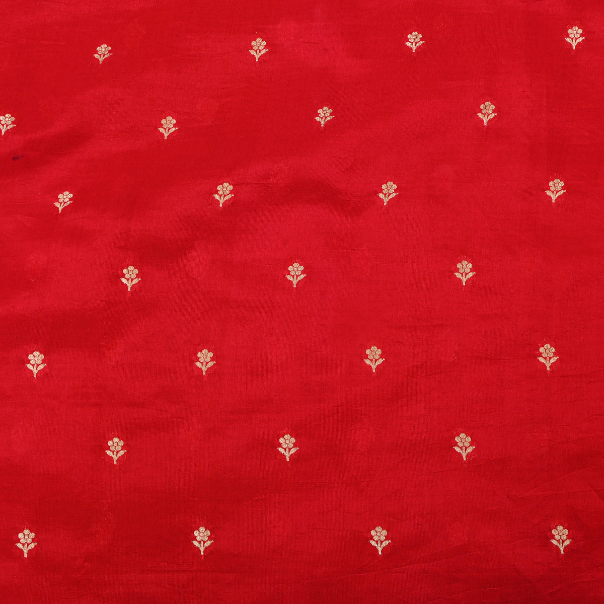 Crimson Red Gold Zari Floral Butti Bnarasi Silk Fabric