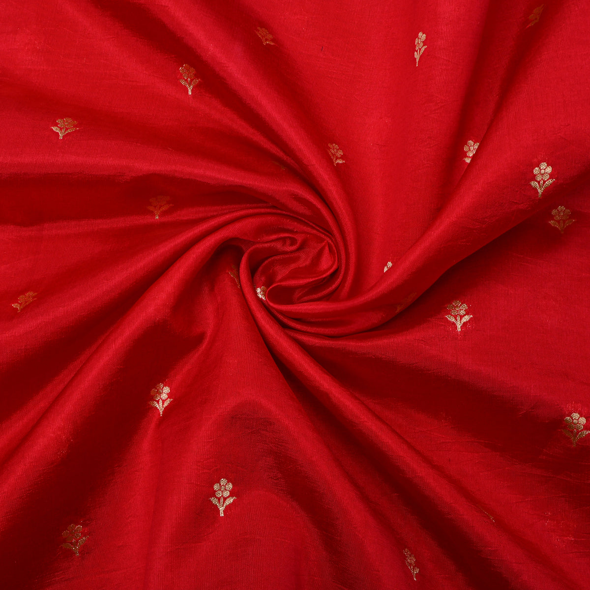 Crimson Red Gold Zari Floral Butti Bnarasi Silk Fabric