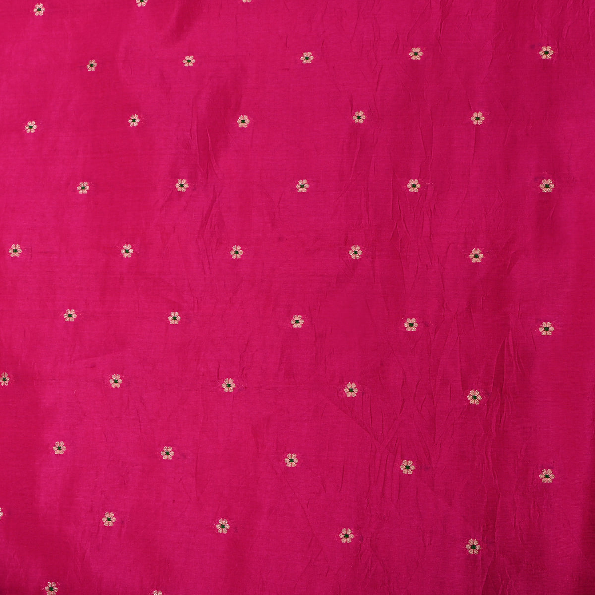 Rani Pink Gold Zari Floral Butti Banarasi Silk Fabric