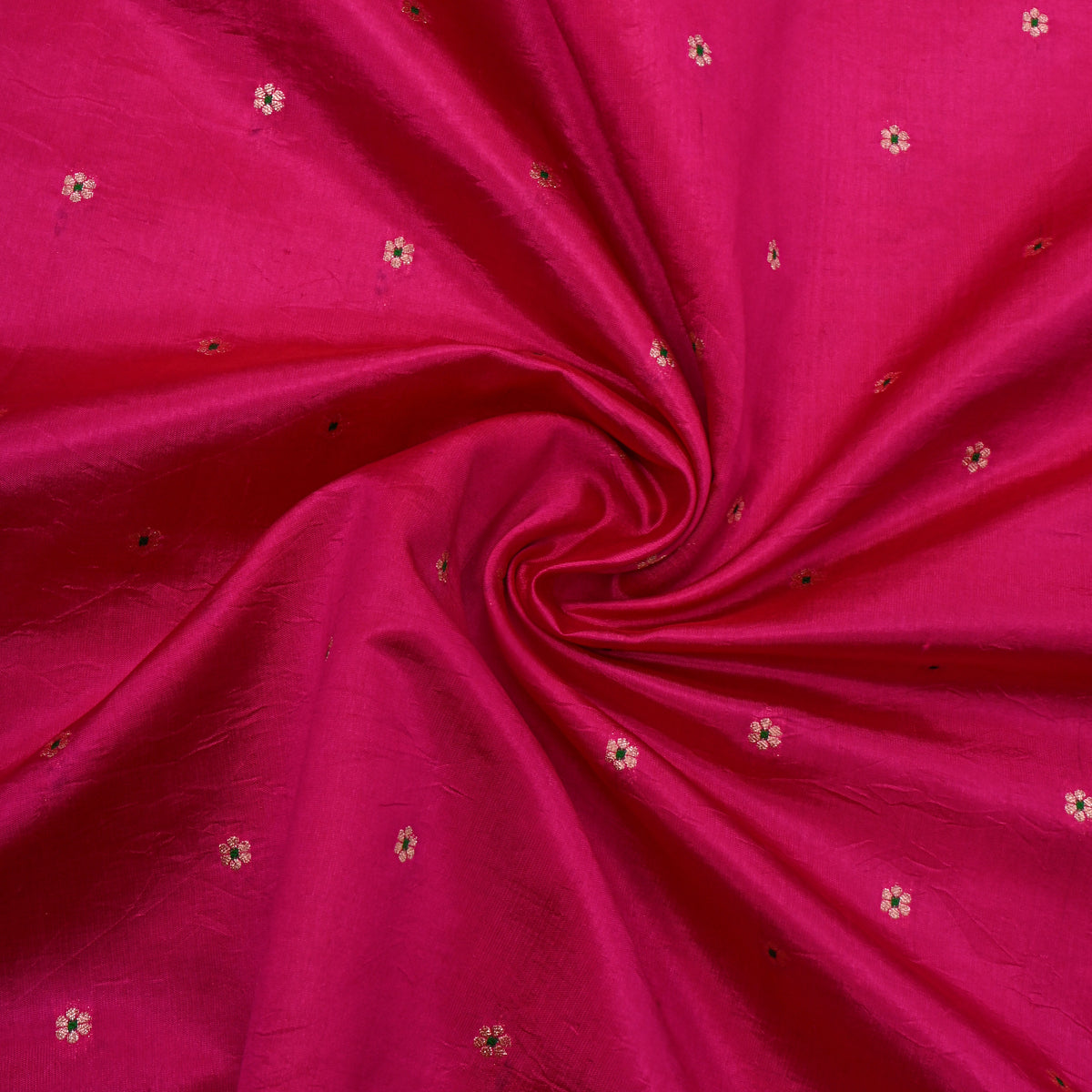 Rani Pink Gold Zari Floral Butti Banarasi Silk Fabric