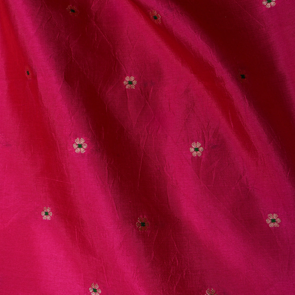 Rani Pink Gold Zari Floral Butti Banarasi Silk Fabric