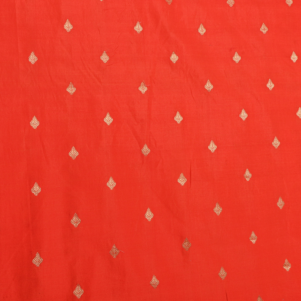 Tangerine Orange Gold Zari Butti Banarasi Silk Fabric