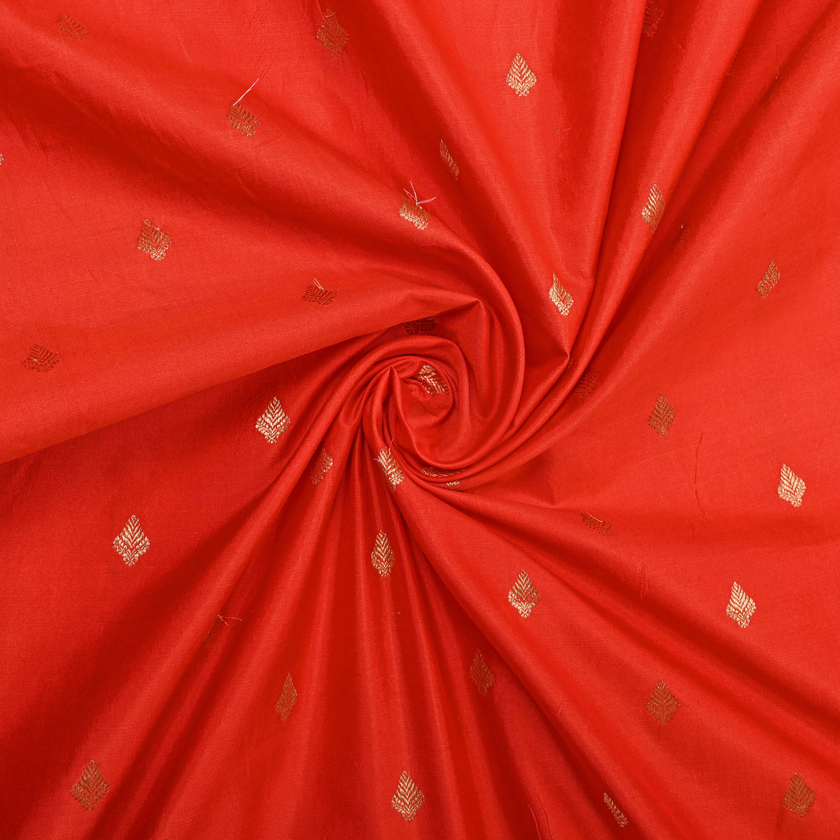 Tangerine Orange Gold Zari Butti Banarasi Silk Fabric
