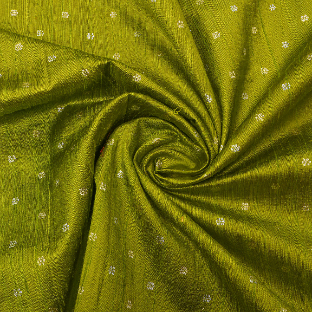 Olive Silver Zari Floral Butti Jamawar Silk Fabric