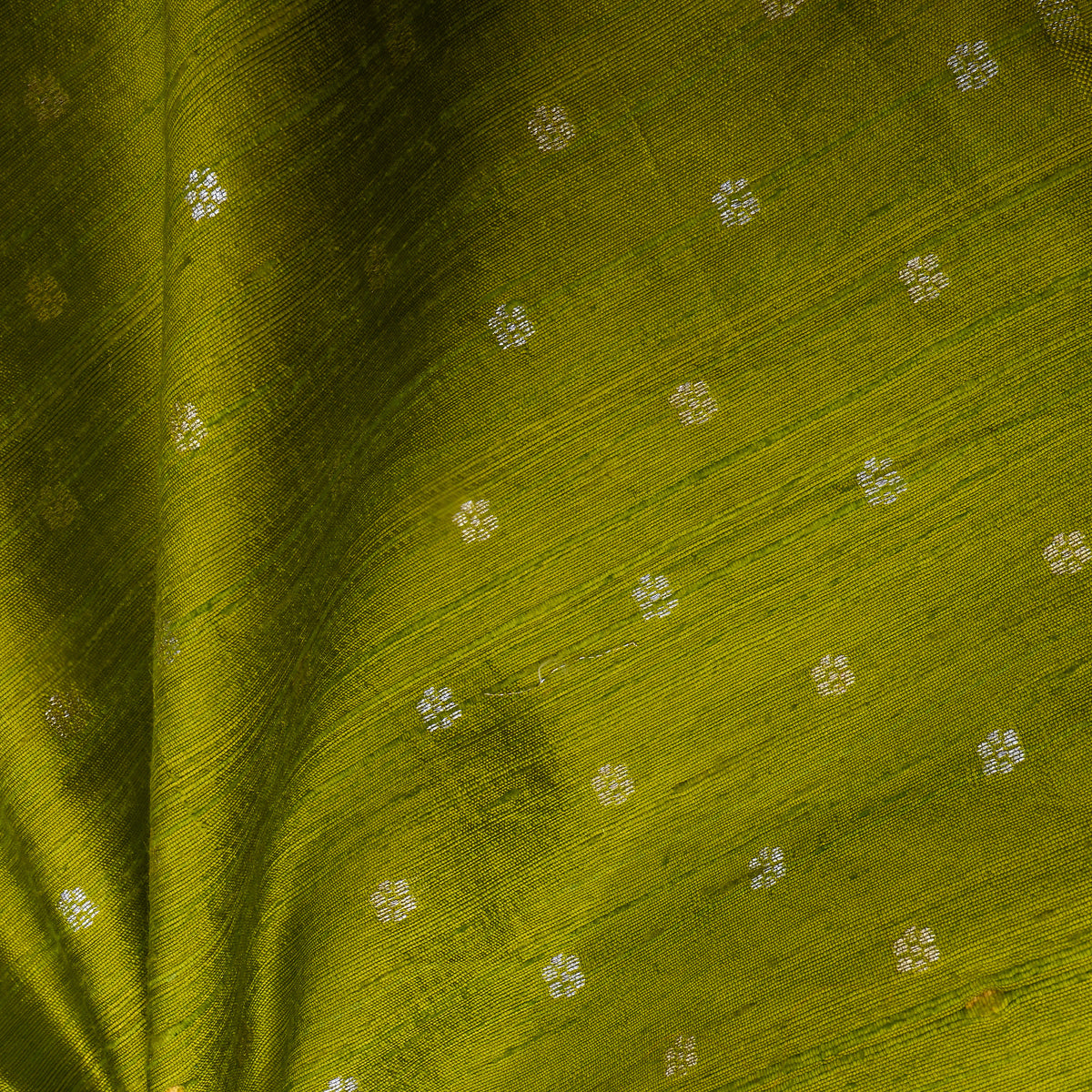 Olive Silver Zari Floral Butti Jamawar Silk Fabric