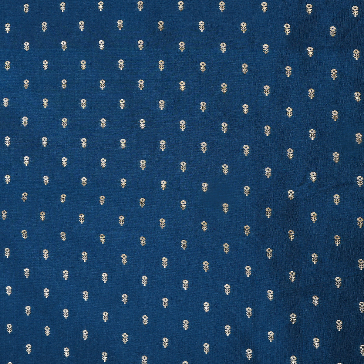 Denim Blue Silver Zari Floral Butti Banarasi Silk Fabric