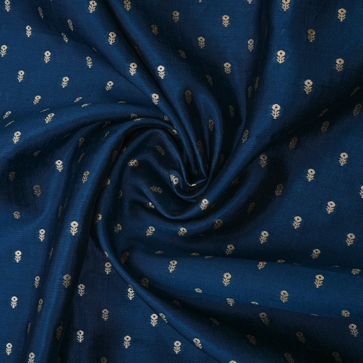Denim Blue Silver Zari Floral Butti Banarasi Silk Fabric