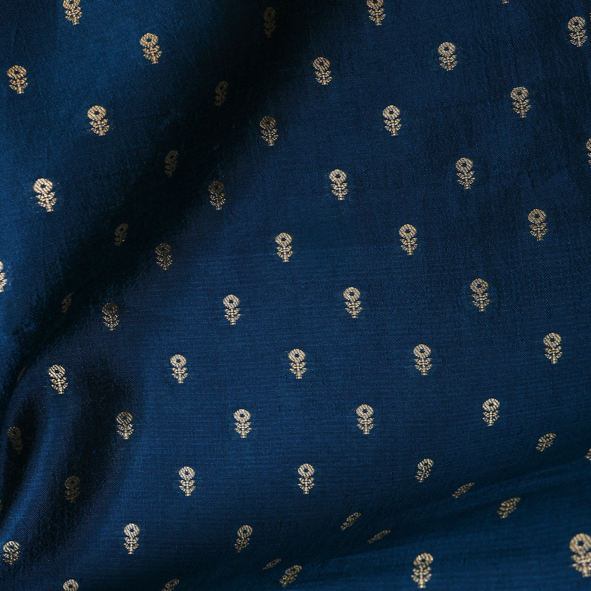Denim Blue Silver Zari Floral Butti Banarasi Silk Fabric