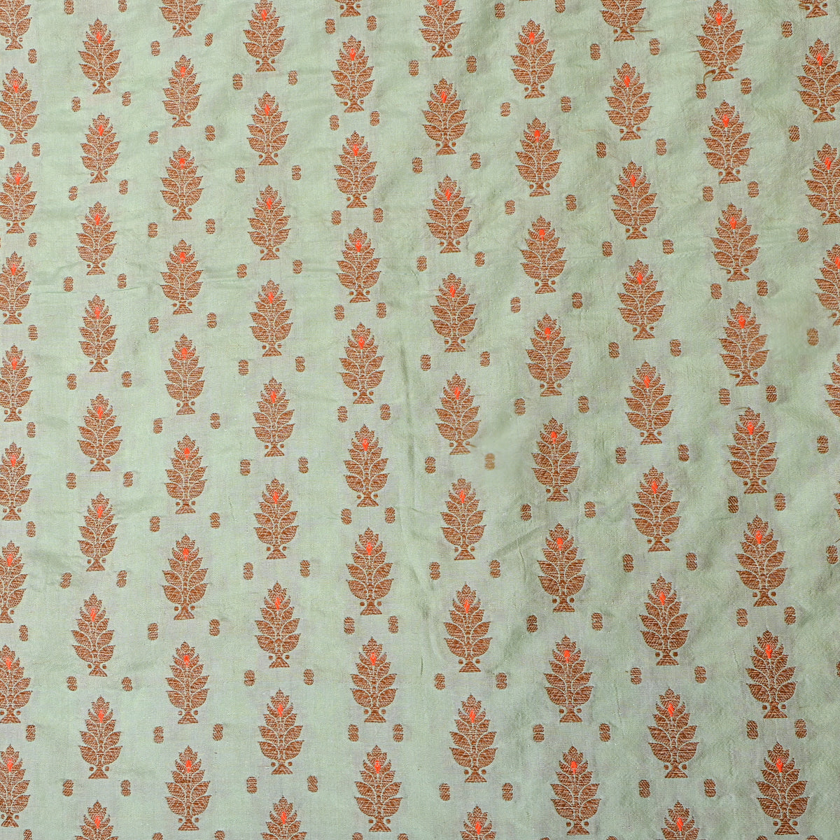 Sage Green Antique Gold Leaf Brocade Self Weave Jamawar Silk Fabric