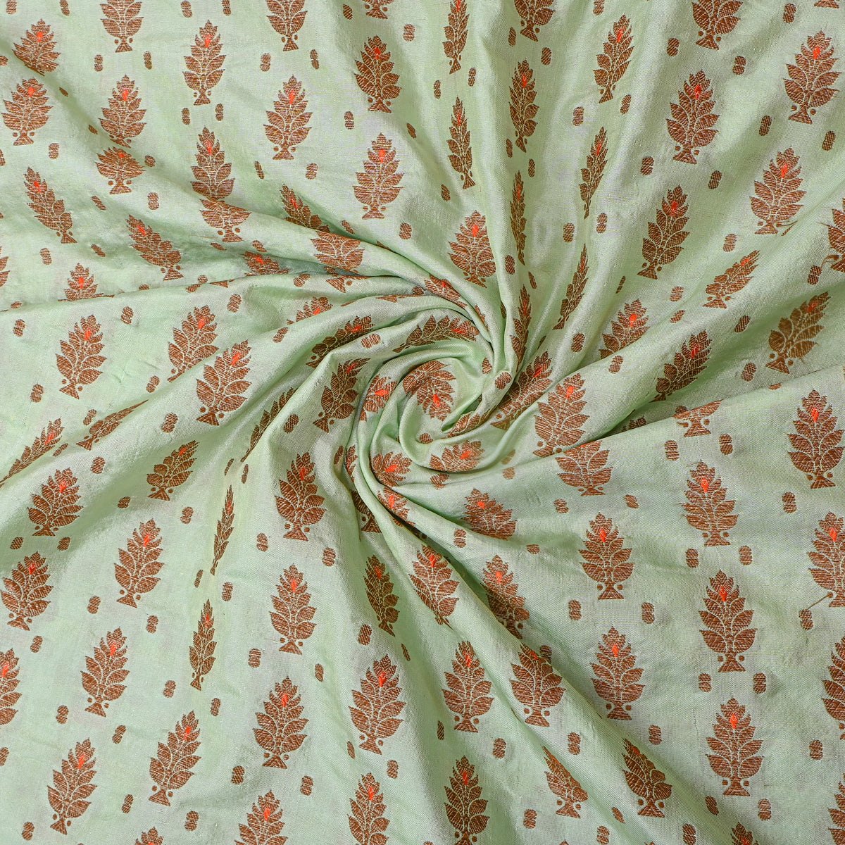 Sage Green Antique Gold Leaf Brocade Self Weave Jamawar Silk Fabric