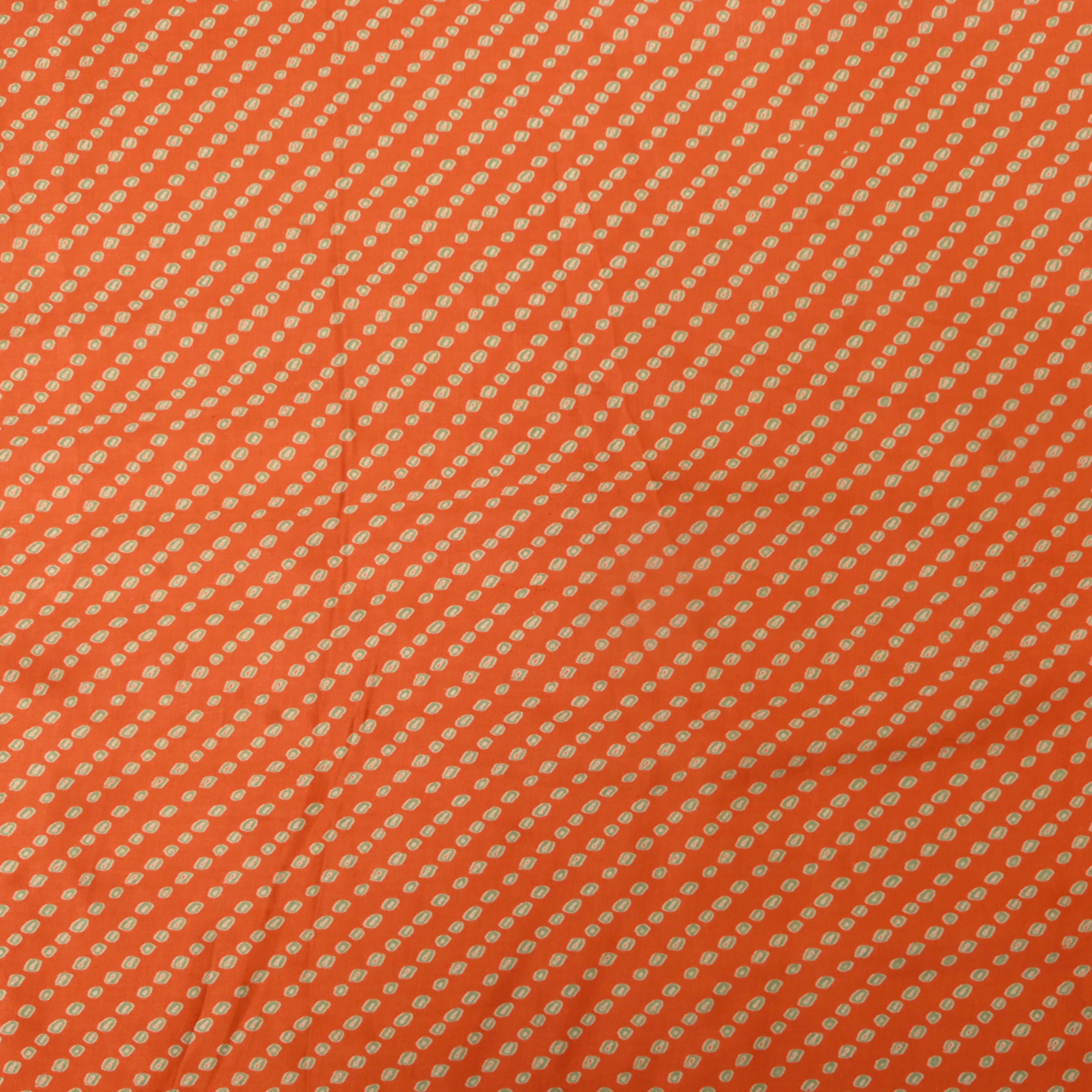 Orange Green Diagonal Bandhani Print Satin Fabric