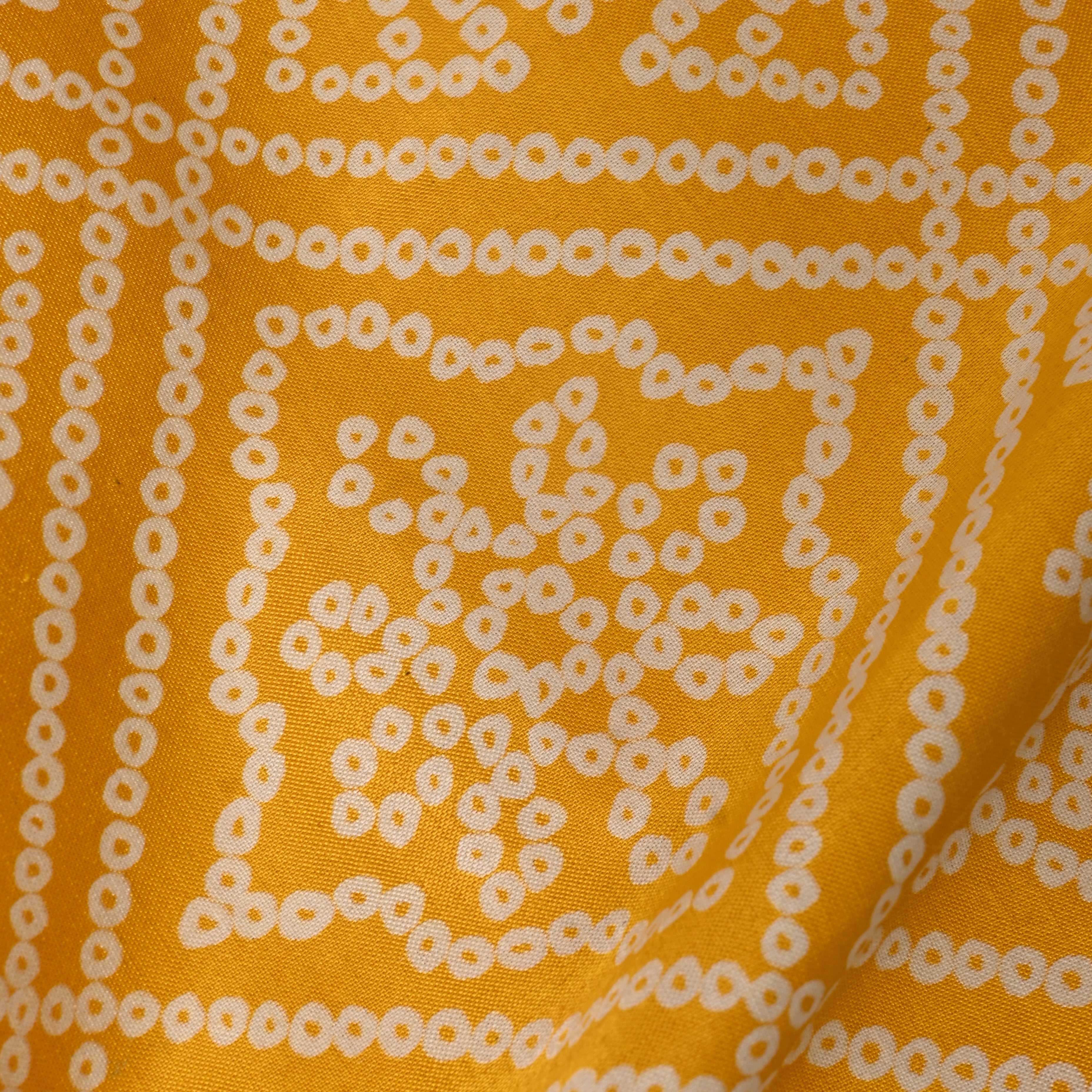 Mustard Yellow And White Geometric Bandhani Printed Satin Fabric